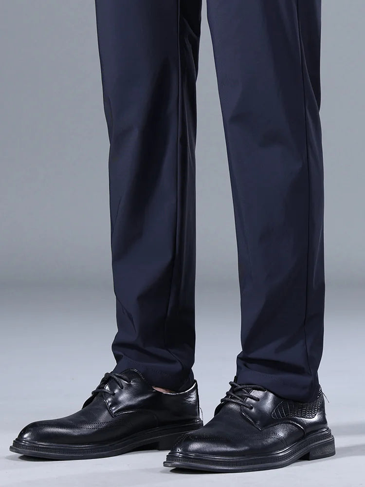 Summer Good Stretch Smooth Trousers Men Business Elastic Waist