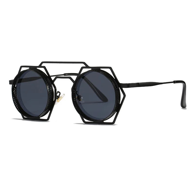 OEC CPO Steampunk Round Sunglasses Women Men 2023 Metal Mesh Personality Sun Glasses Female Eyewear Goggle UV400 Shades Oculos
