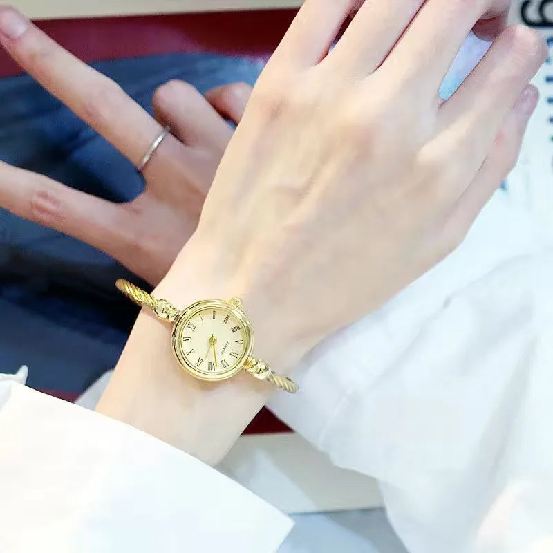 Luxury Women's Watch Small Gold Bangle Bracelet Watches Stainless Steel Retro Ladies Quartz Wristwatch Female Thin Chain Clock