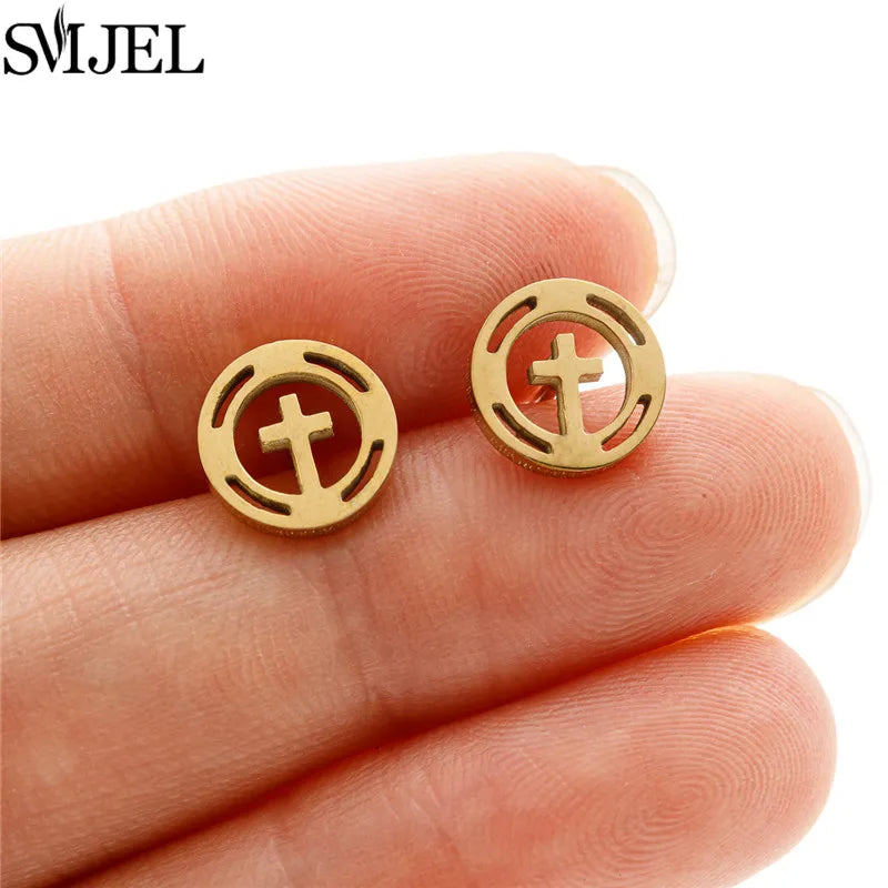 Golden Vintage Mandala leaf Pineapple Earrings for Women Trend Fairy Cup Stainless Steel Earring Punk Game Controller Studs Gift