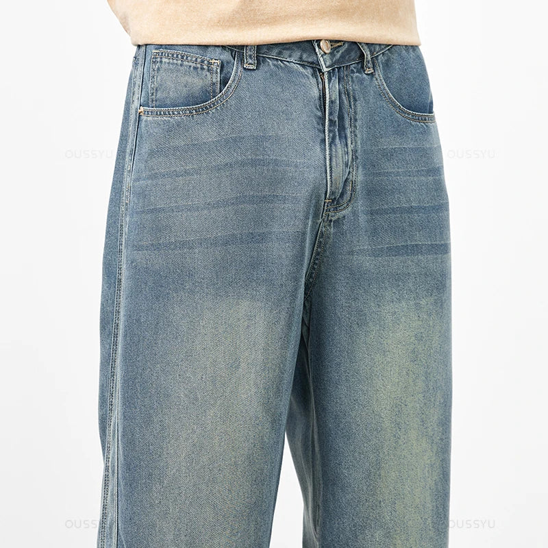 Clothing Spring Autumn Cosy Soft Lyocell Fabric Men's Jeans Loose Wide Leg Pants