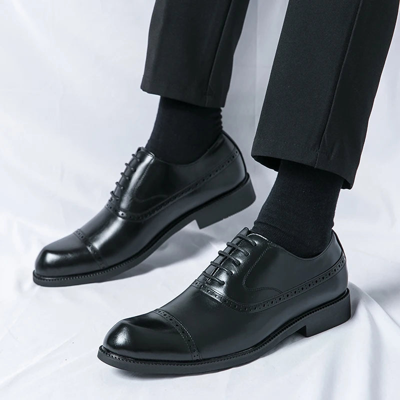 Luxury Business Leather Shoes Men Breathable Rubber Formal Dress Shoes Male Office Oxford Wedding Flats Footwear Mocassin Homme