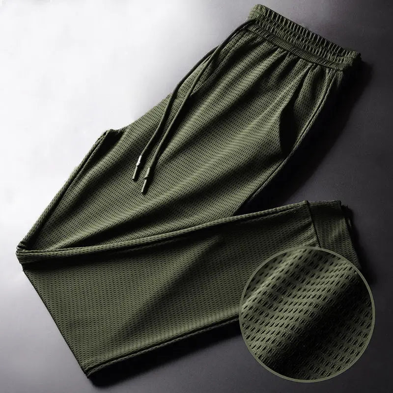 Men's Summer Ice Silk Pants Mesh Breathable Casual Thin Quick Dry Pants Loose Elastic
