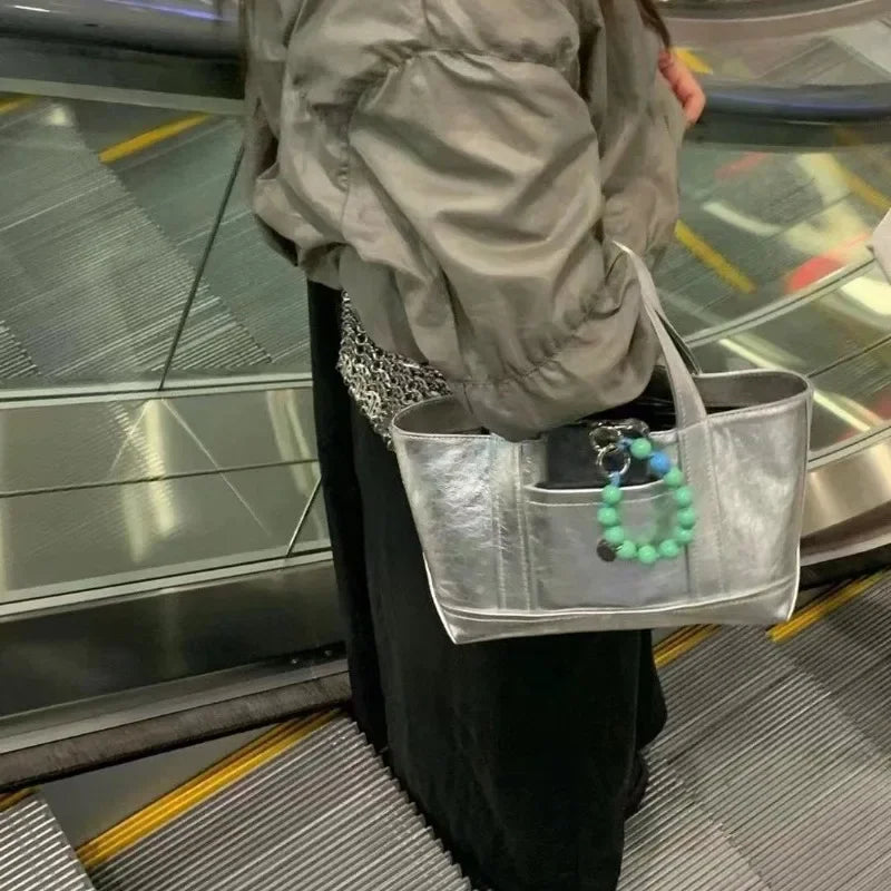 Silver Y2k Crossbody Bags for Women Fashion Handbags Short Top Handle