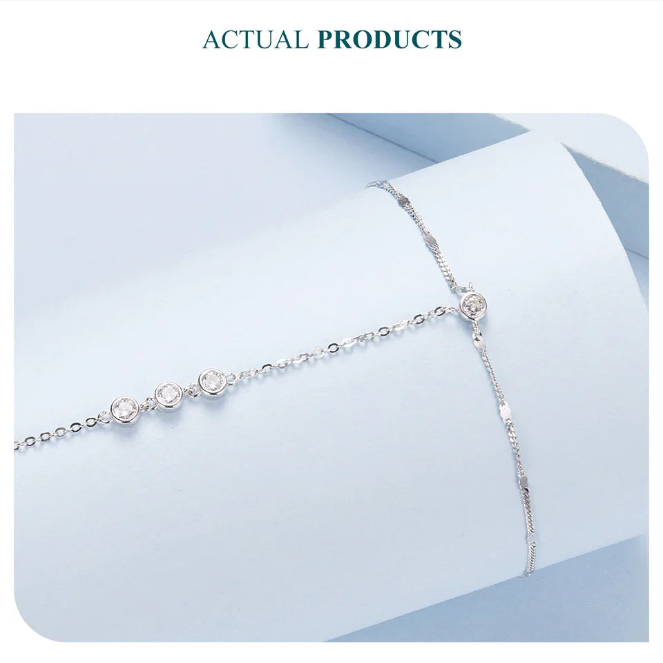 BISAER 925 Sterling Silver Finger Ring Bracelet Hand Chain Trendy Thin Dainty Stackable Chain Plated Gold for Women Fine Jewelry