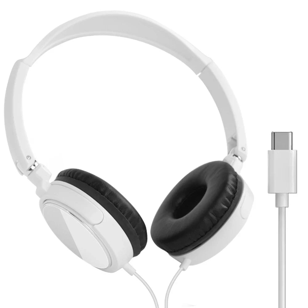 3.5mm/Type-C Wired Headphones Foldable Adjustable Headset Bass Stereo Earphones For Pc Mp3 Mobile Headphones With Noise Cancel