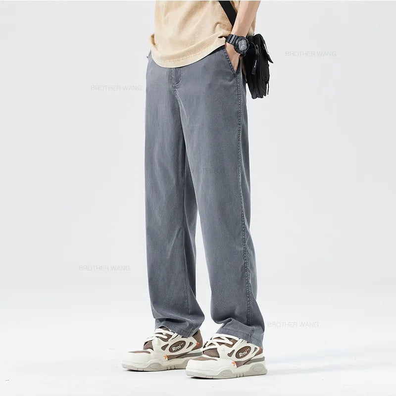 Thin Baggy Lyocell Jeans Men's Fashion Ice Silk Elastic Waist