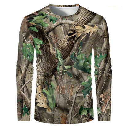 Camouflage Hunting T-Shirt Forest Print Men T Shirt Outdoor Sports Long Sleeve Trip Tactical Training Oversize Top Mens Clothing