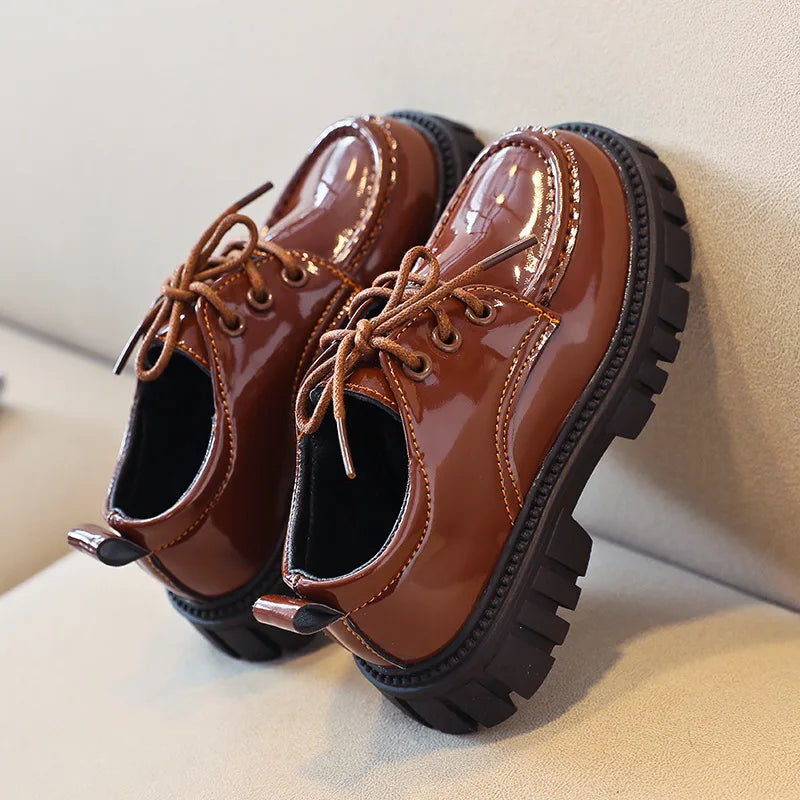 Girls Boys Leather Shoes Solid Black Kid Shoes Spring Autumn Baby Casual School Shoes
