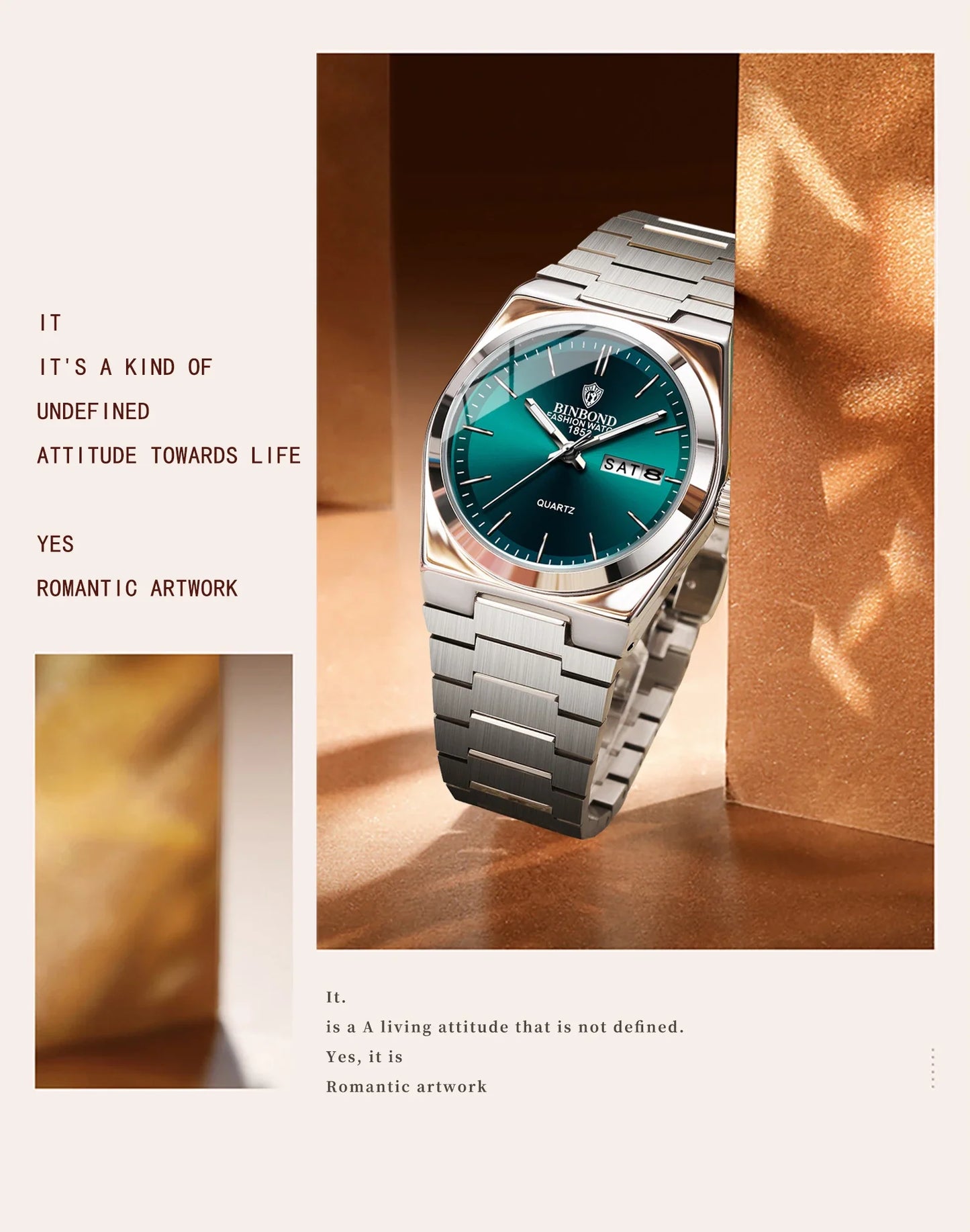 BINBOND 103 Business Women's Quartz Watch Waterproof Double Calendar Night Light Non Mechanical Ultra Thin Women's Quartz Watch