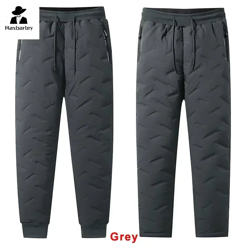 Winter Down Cotton Pants Men's Casual Waterproof Zipper Pocket Thickened Wool