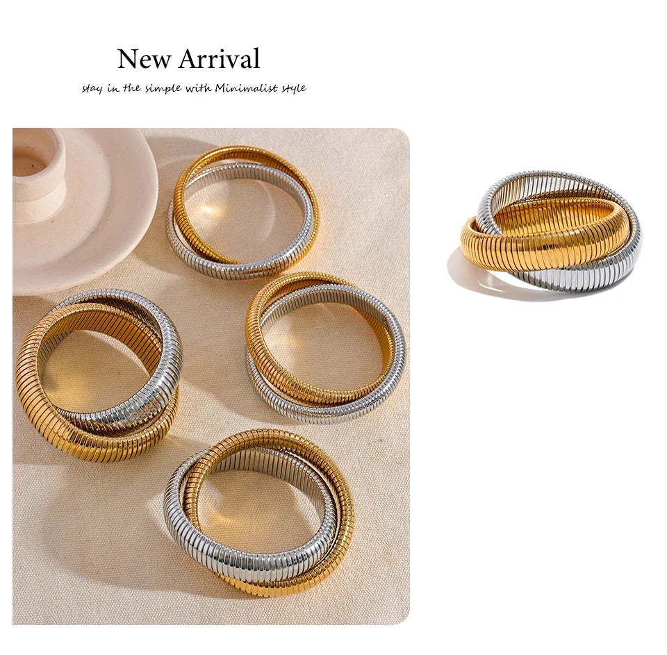 Yhpup Waterproof Stainless Steel Elastic Thick Metal Punk Bracelet Bangle 18K Gold Plated Fashion Women Trendy Jewelry Bijoux