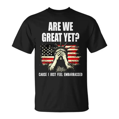 New Pure Cotton Men'sT-Shirt with Are We Great Yet American Flag Print for Casual Wear Graphic Tee Breathable and Comfort