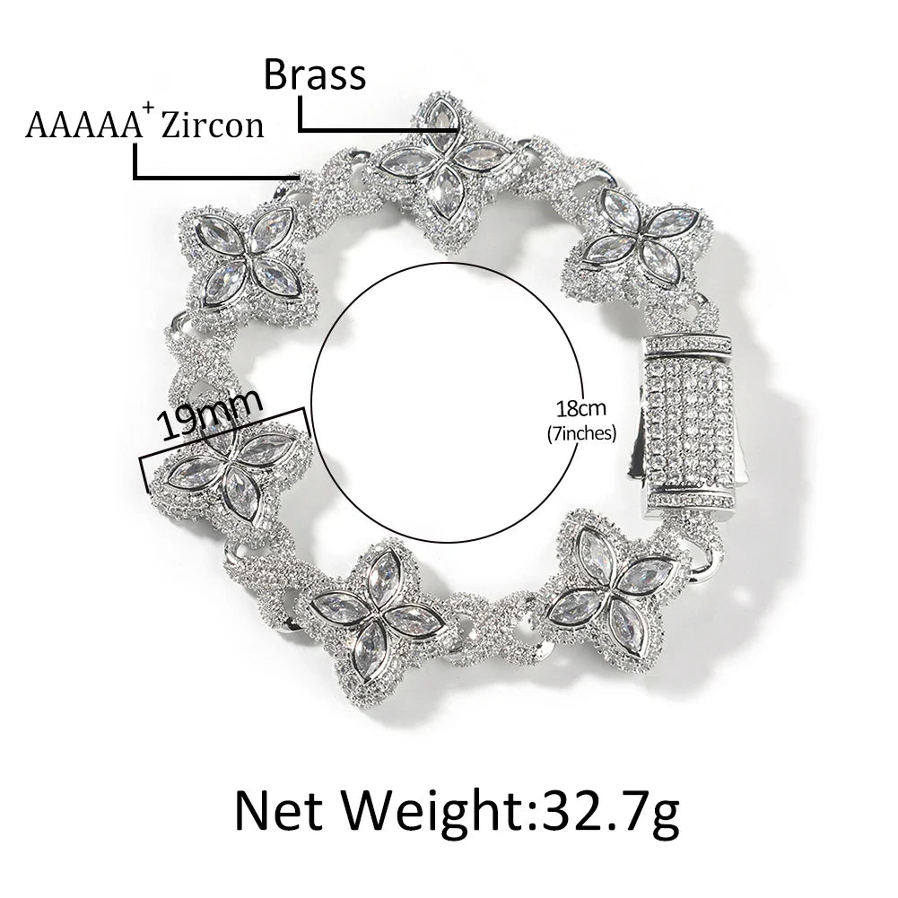 UWIN Iced Baby Blue Baguettecz Floral Infinity Bracelets for Women Men Cubic Zirconia Cuban Link Chain Anklets Fashion Jewelry