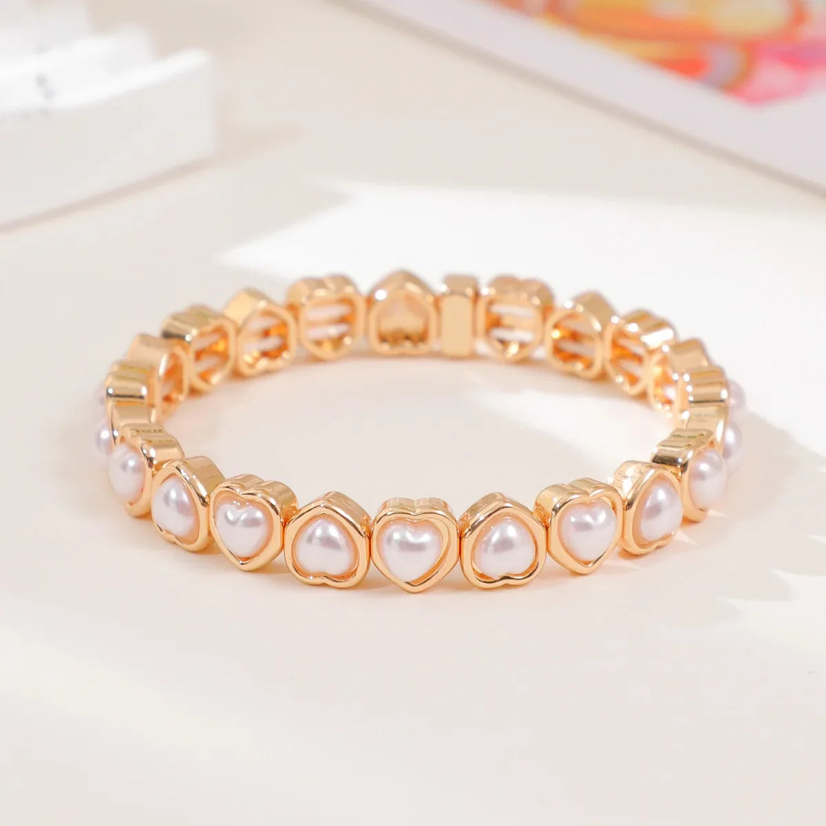 Gold Color Love Heart Bracelet For Women Rhinestone Peach Elastic Bangle Hand Hoop Women Delicate Summer Jewelry Accessory