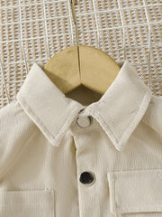 Boys Spring And Autumn Woven Lapel Stitching Pocket Front Buckle Fan Hem Coat Jacket