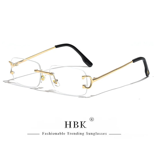 HBK Retro Borderless Sunglasses Women Square Mental Frame Sun Glasses Design Outdoor Party Travel UV400 Glasses Gift Box