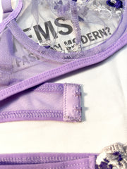 Purple Lingerie Woman Lace Transparent Underwear Fairy Embroidery Brief Sets