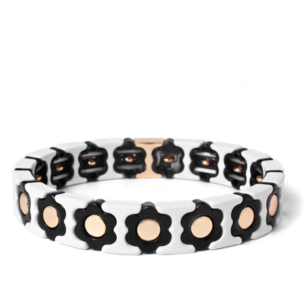 New Design Colorful Flower Charms Bangle For Women Handmade Bohemian Elastic Flower Bracelets Metal Beads Jewelry