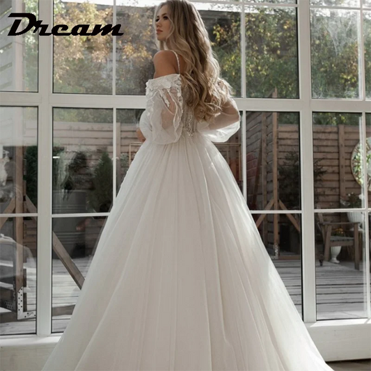 White Bridesmaid Dresses: Off Shoulder Lace Glitter Tulle Wedding Dresses Long