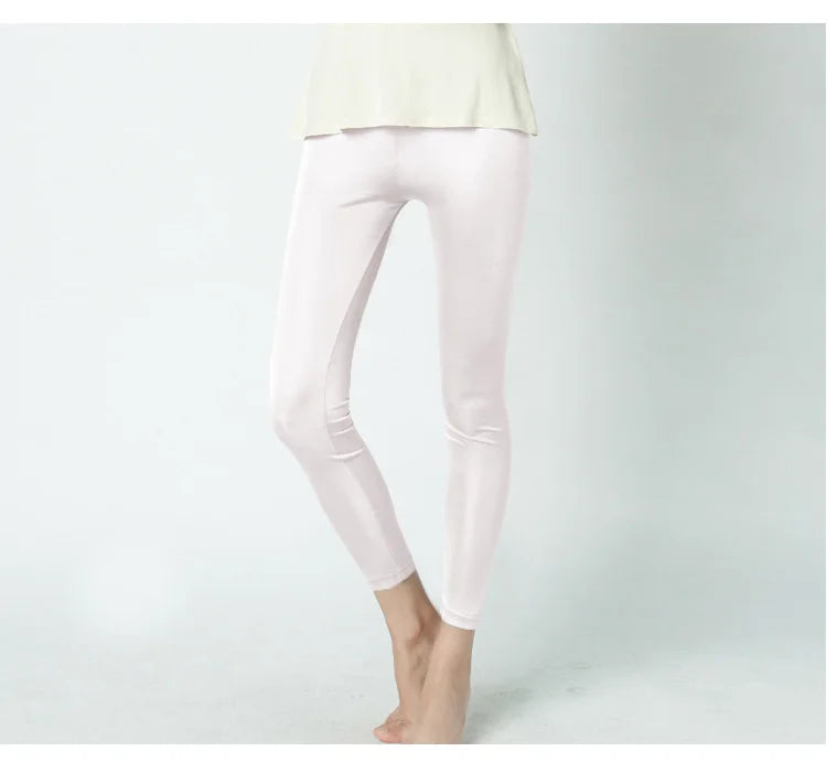 Women Silk Leggings Solid Slim Ankle-length Tights Anti Emptied Bottoming