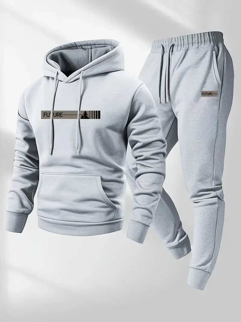 Men's Velvet Thickened Sports Set New York Letter Printed Spring and Autumn Hoodie Set Long Sleeve Casual Comfortable Pocket Hoo