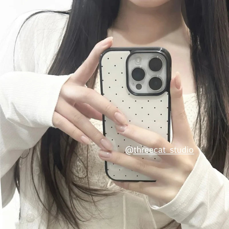 Korean Ins Sweet Girl Black Wave Dot Creative Cute Gentle Phone Case For iPhone 17 Air 16 15 14 13 12 11 Pro Max Plus Y2K Cover