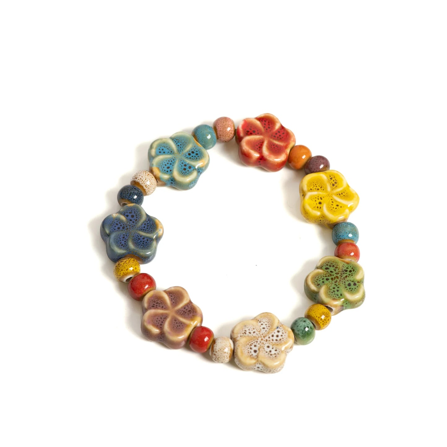 Handmade Colorful Starfish & Seashell Ceramic Beaded Bracelet Boho Beach Jewelry Elastic Wristband for Women & Teens S001186