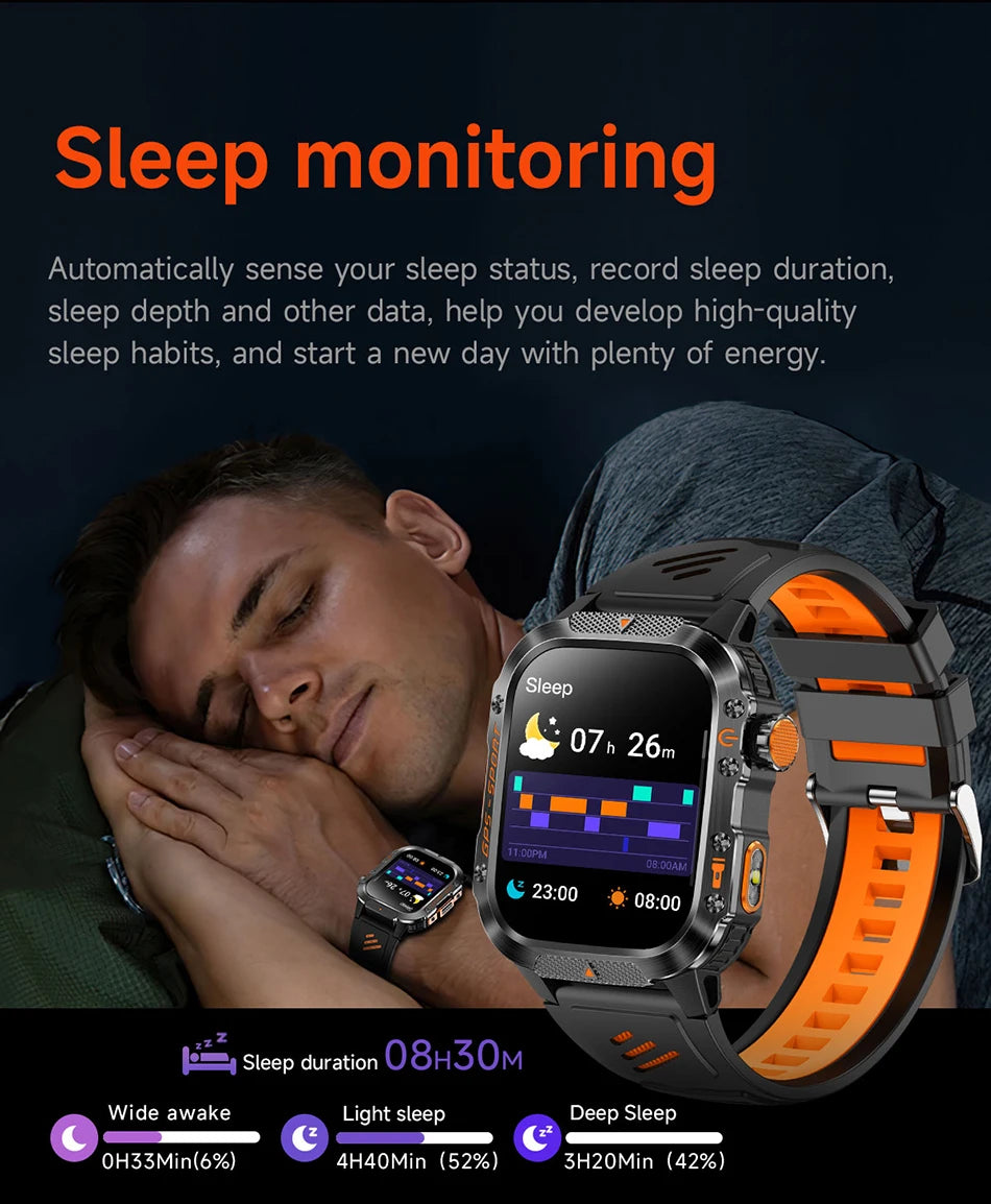 2025 New Military Outdoor Smart Watch Men's GPS Flashlight Bluetooth Call 2.01" AMOLED Screen 3ATM Waterproof Sports Smartwatch