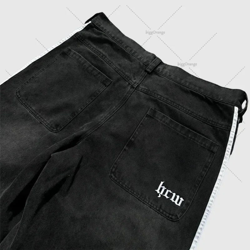 Harajuku Y2K Casual Loose Jeans Men Retro Fashion Versatile Straight Wide-leg Pants