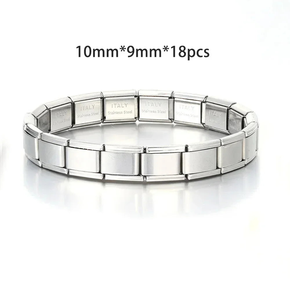 Italian Charm Link for Women Men 9mm Width Silver Gold Color Chain Stainless Steel Bracelet on Hand DIY Making Jewelry Wholesale