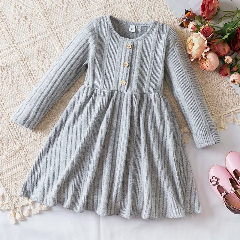 Girls Knit Dress for Autumn Winter Long Sleeve Kids Princess Dress Solid Fashion