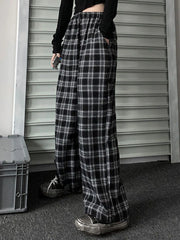 Jmprs Oversize Women Sweatpants Summer Fashion Black Plaid Casual Pants