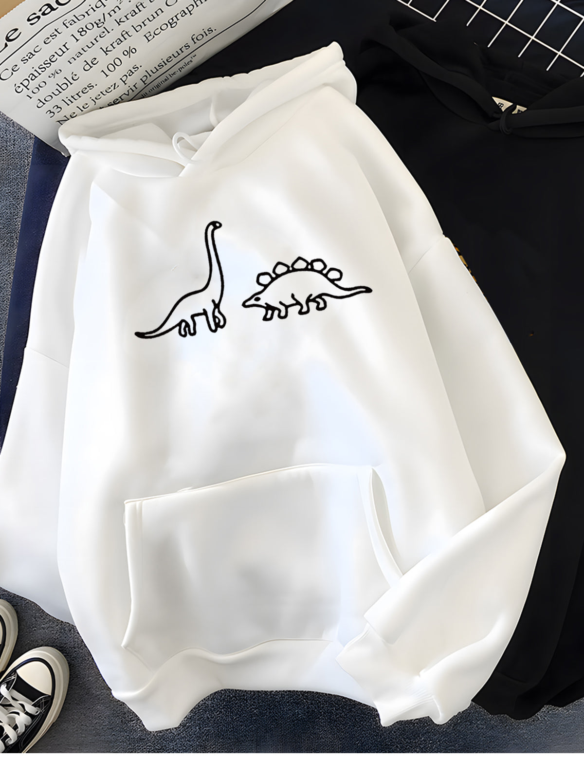 Hirsionsan Kawaii Dinosaurs Print Hoodies Women Soft Warm Loose Casual Sportswear