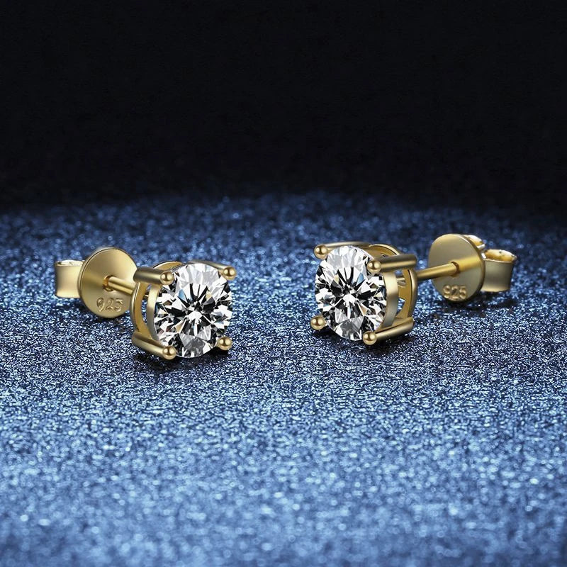 Cbtb Classic Sterling Silver 925 Gold Silver Four Claw Stud Earrings for Women Weddings Birthdays Moissanite Jewelry Luxury Gift