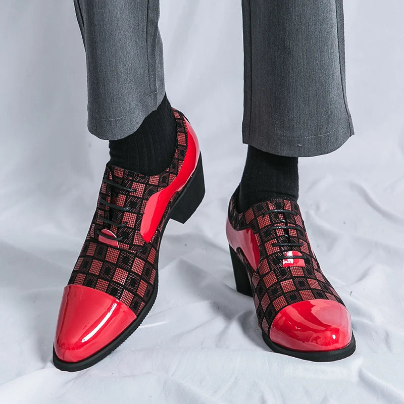 Luxury Red Men's High Heel Shoes 2024 Designer Pointed Wedding Formal Shoes Men Business Dress Shoes For Men Leather Oxfords