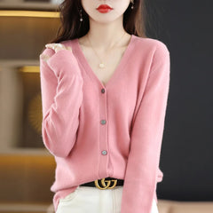 Women's Sweater Spring Autumn Cardigans V-neck Single Breasted Short Slim