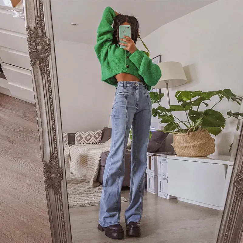Five Pointed Star Straight Women Jeans European and American Style Design  Pants