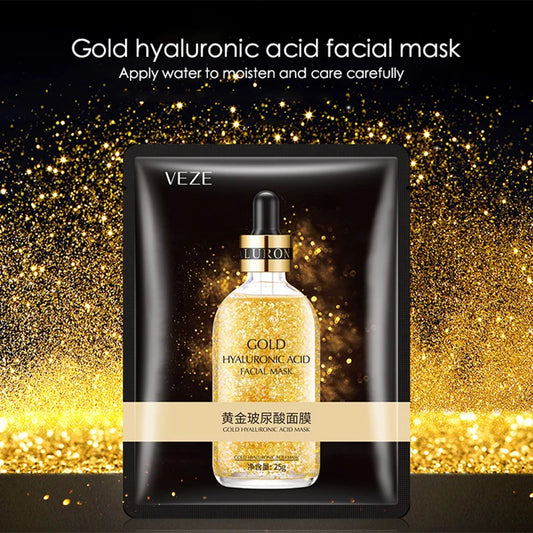 10pcs 24K Gold Hyaluronic Acid Facial Masks Moisturizing Firming Hydrating Face Sheet Mask Face Masks for Skin Care