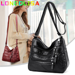 Women's Soft Leather Shoulder Bags Multi-Layer Pockets Classic