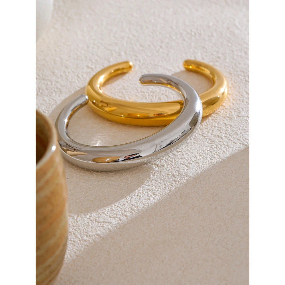 Yhpup 62mm Stainless Steel Smooth Expensive Chunky Cuff Open Bracelet Bangle Statement Texture High Quality Jewelry Gift