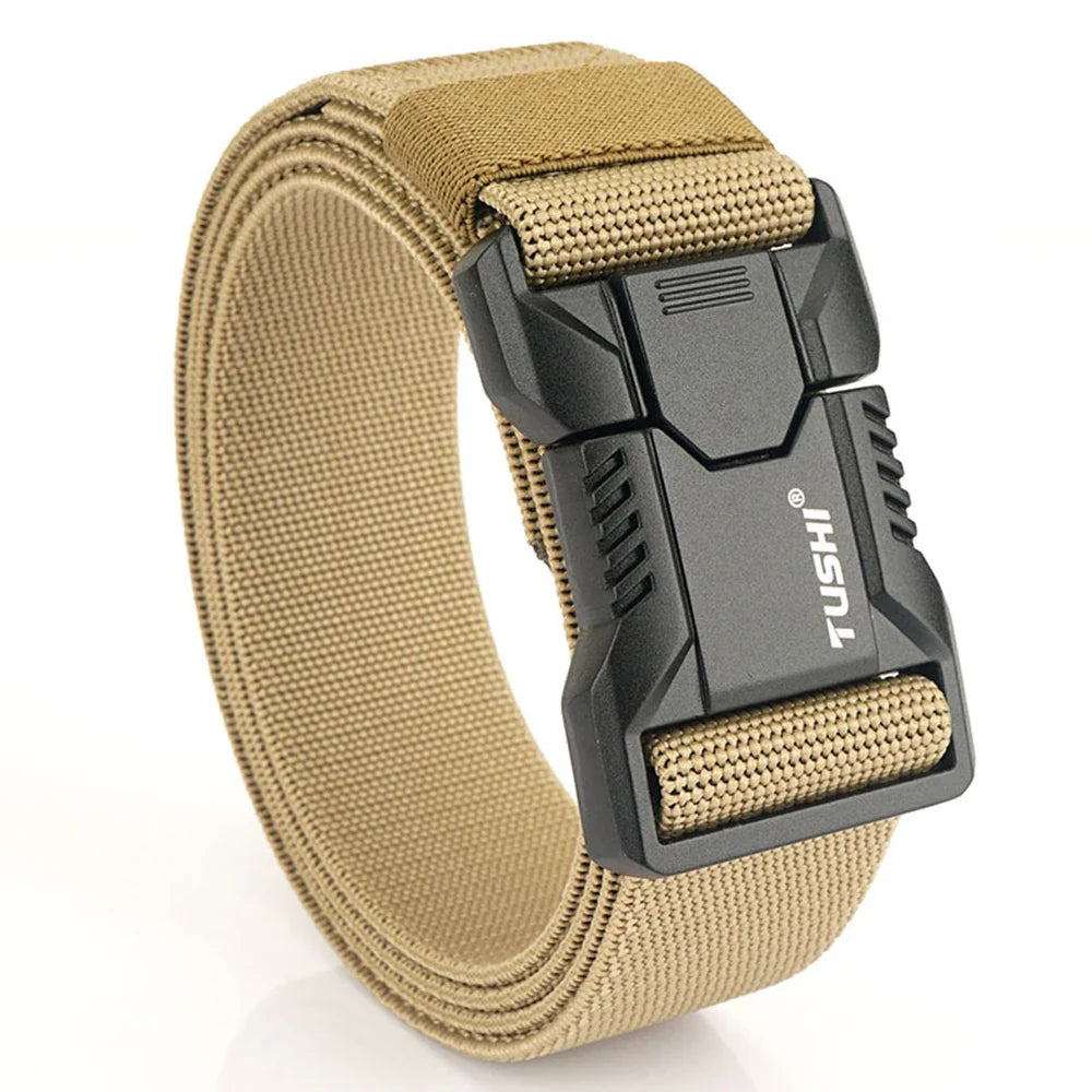 TUSHI Aluminum Alloy Quick Release Pluggable Buckle Elastic Belts For Men Durable Tactical Belt Cowboy Outdoor Army Belt Hunting