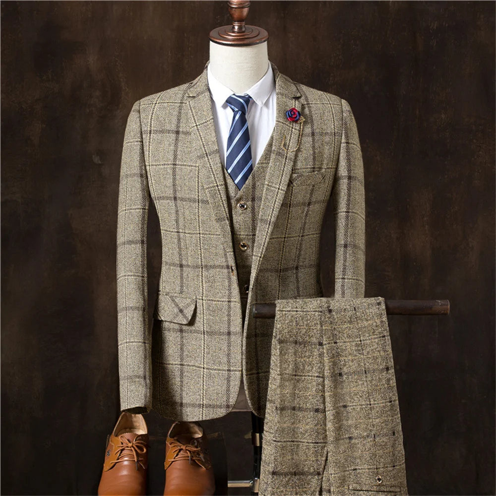 Tuxedo for Mens: Blazers Jacket Pants Vest 3 Pieces Set Coat men's Gentleman Elegant