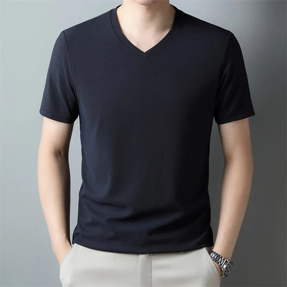 2024 Men's New Waffle V Neck Short Sleeved T-shirt Summer Comfortable Top