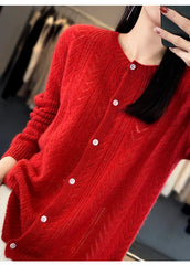 Wool Cardigan Womens Clothing O-neck Sweater Mujer Long Sleeve Tops Knitwears