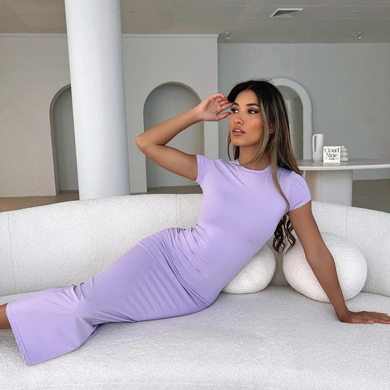 Evening Dresses: Women Solid Color Slim Short Sleeve Casual Pullover
