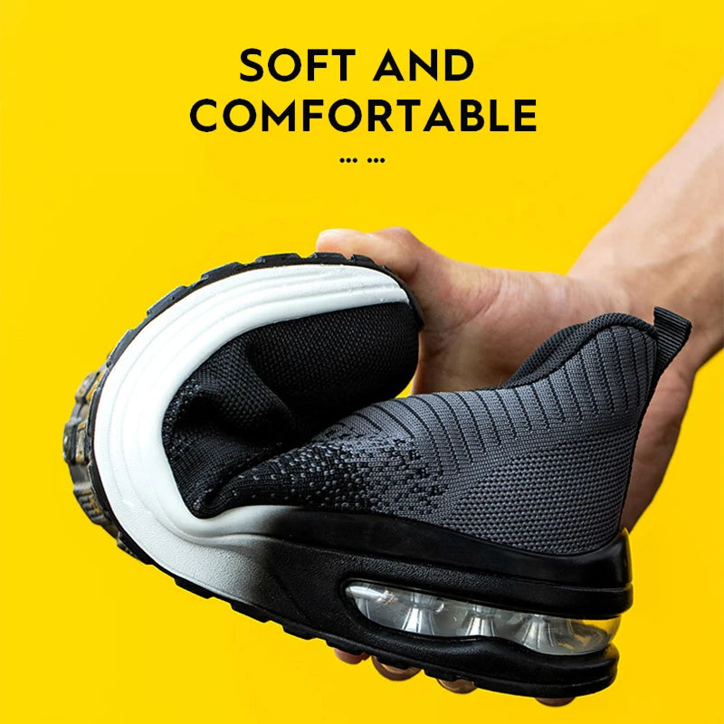 Indestructible Safety Shoes For Men Steel Toe Anti-Puncture Men's Work Shoes  Lightweight Slip Resistant Air Cushion Sneaker  ﻿