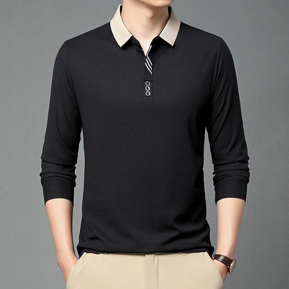 New Men's Business Casual Long Sleeved Shirt Solid Color Polo Shirt Fashionable Breathable Comfortable Versatile Top