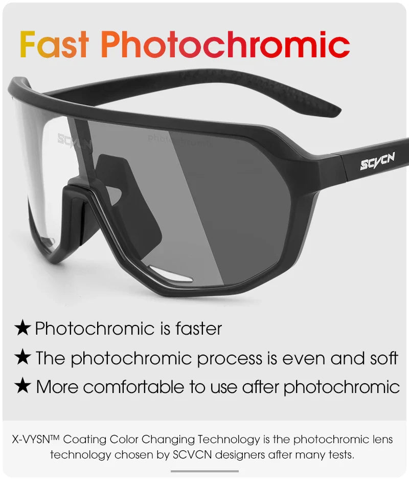 SCVCN Photochromic Cycling Sunglasses Cycling Glasses UV400 Bicycle Eyewear Sports MTB Outdoor Bike Goggles Sunglasses Eyepieces