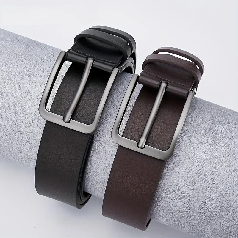 Vintage Square Alloy Buckle Men's Synthetic Leather Belt with Black, Casual & Business Style, Durable Accessory Vintage Belts